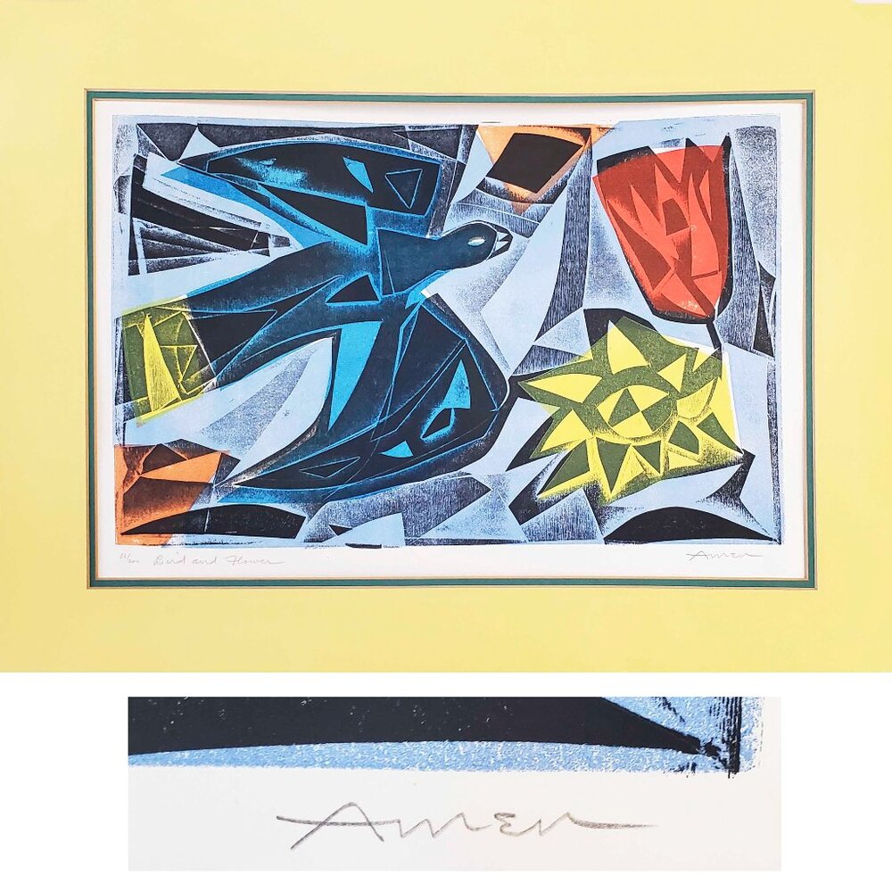 Irving Amen Vintage Mid Century Bird and Flower Wall Art Print 66/200 Signed